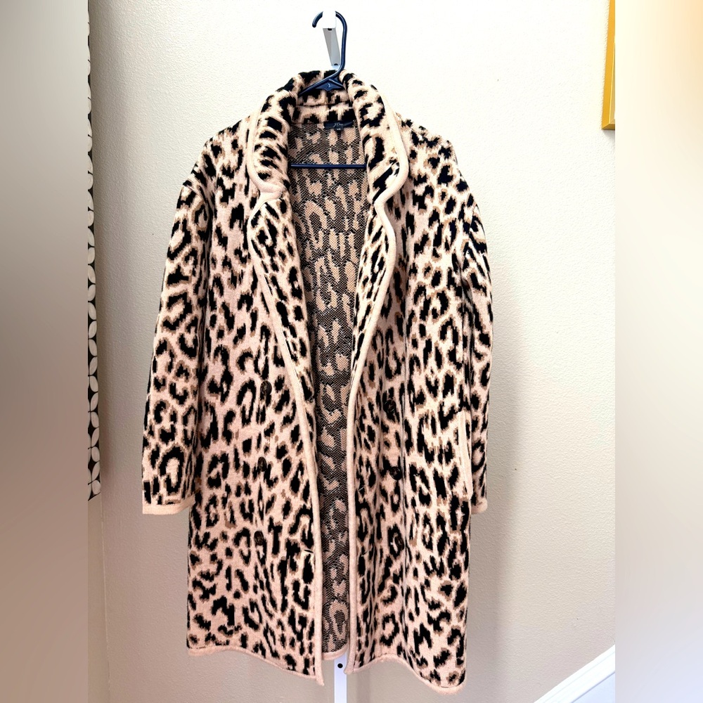 J. Crew Leopard Animal Print Coat Cardigan Coatigan Size XS Oversized